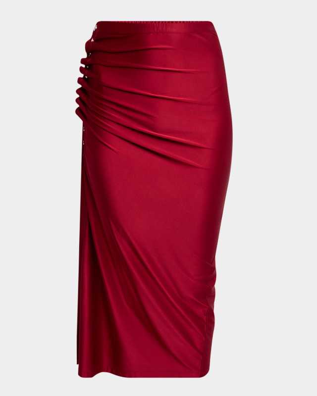 Snap-Gathered Midi Skirt